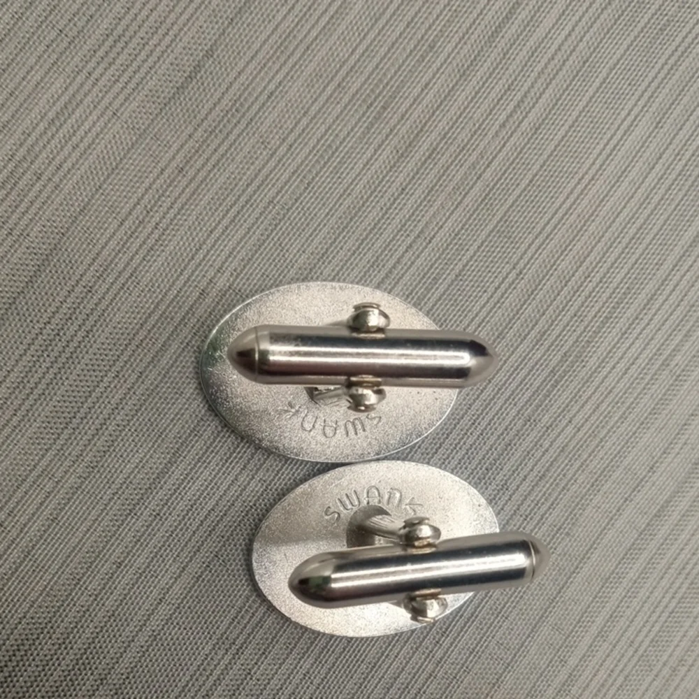 Silver Toned Oval Cufflinks By Swank
